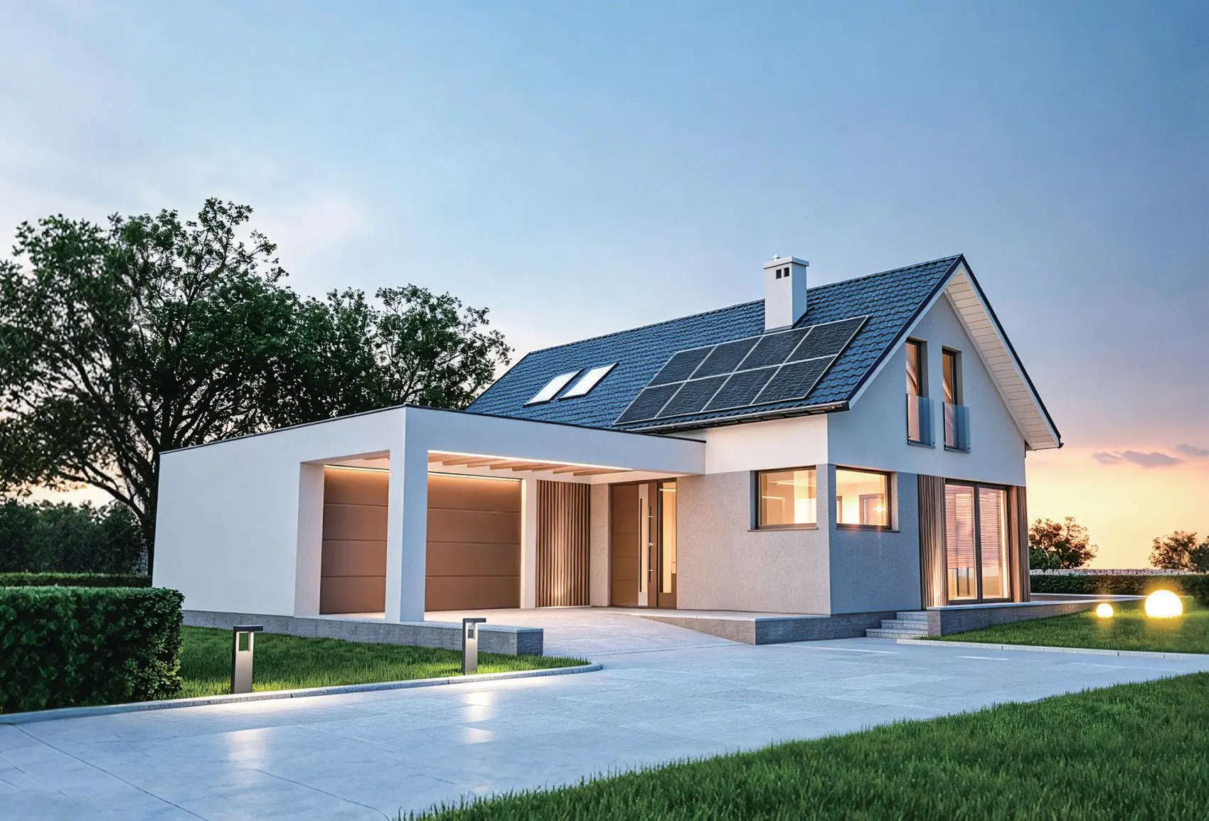 Modern home with rooftop solar and SunC energy storage