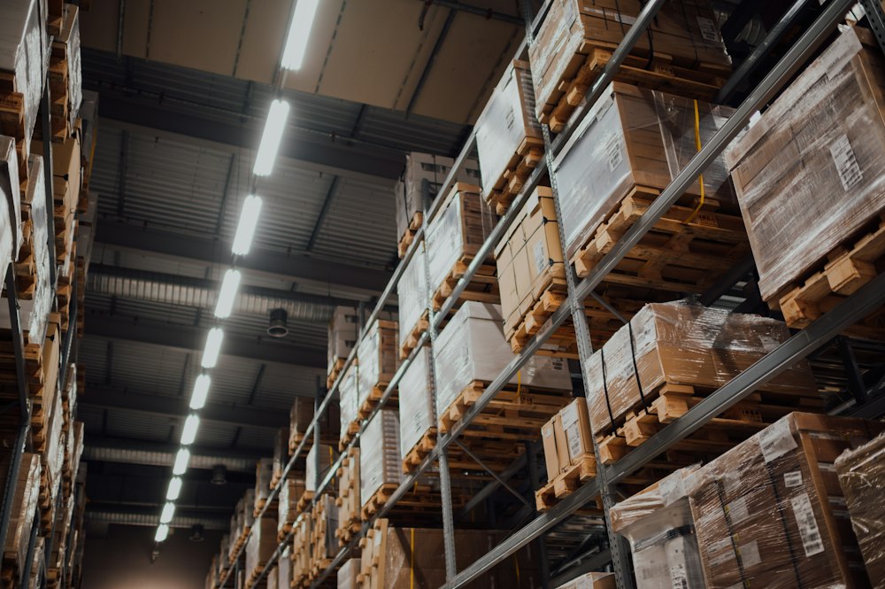 Cartons of imported goods on warehouse racking