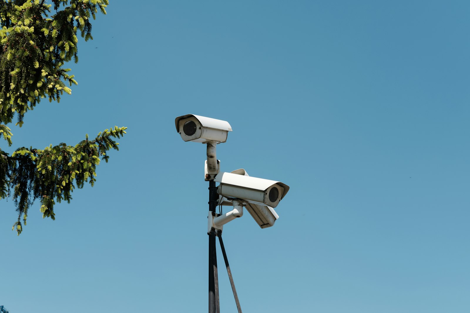 Security cameras mounted on a pole